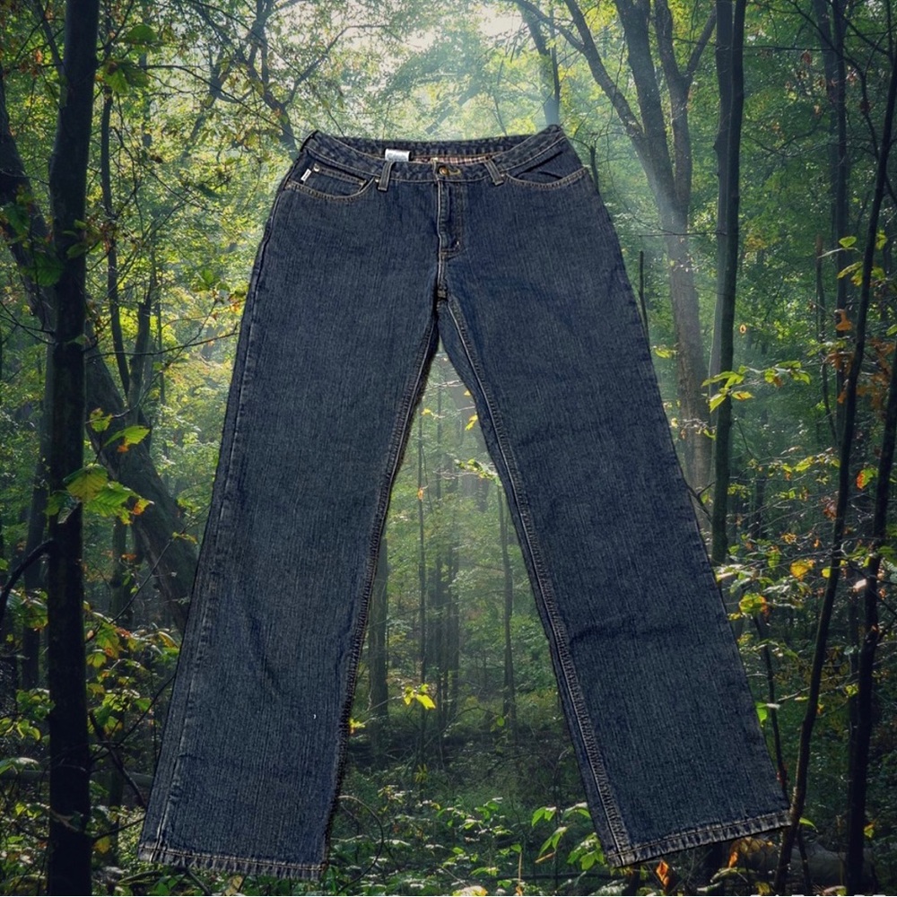 Carhartt plaid lined, dark denim relaxed fit jeans